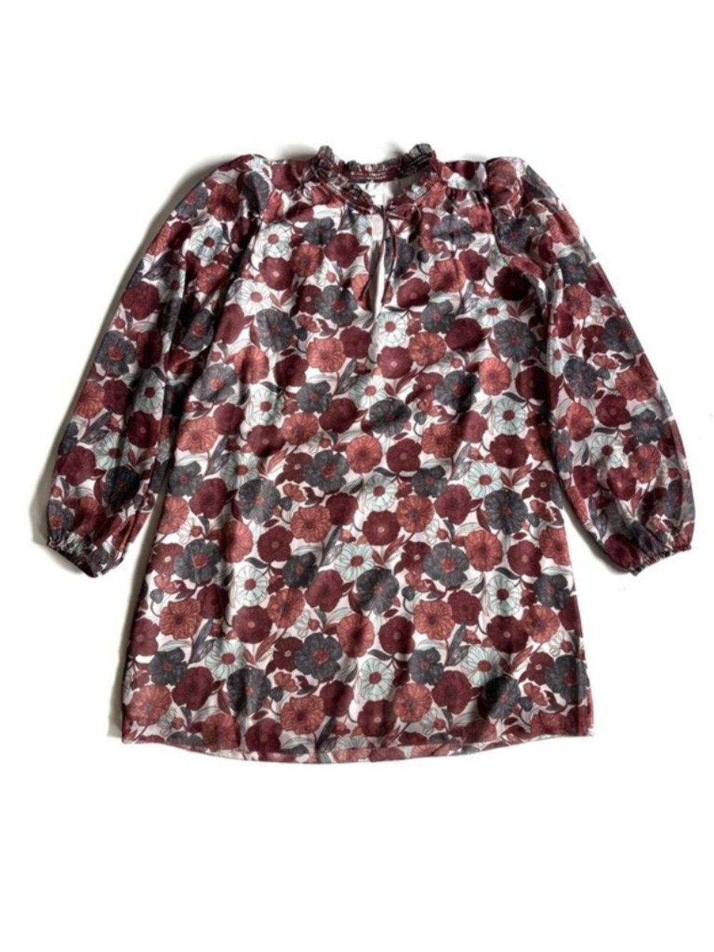 Wilfred Long Sleeve Large Print Red, Pink, and White Floral Dress - S